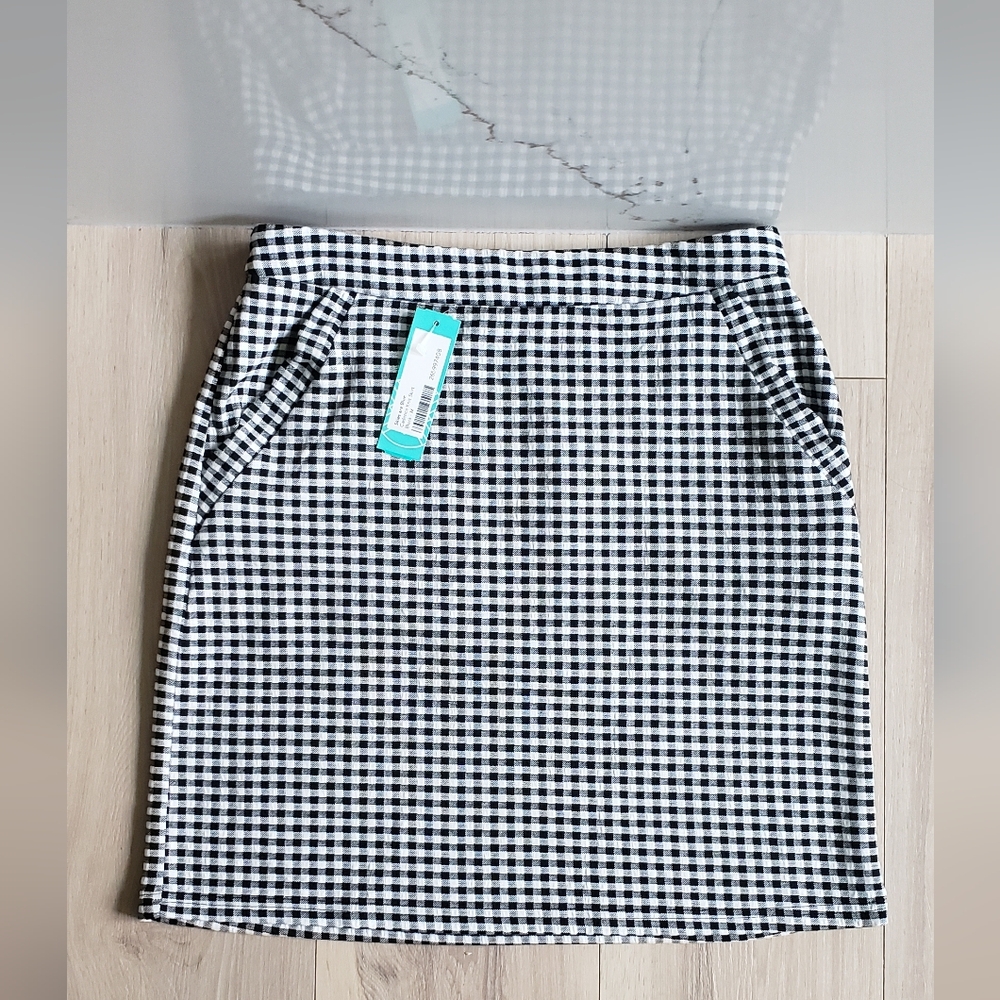 Skies Are Blue Skirt Womens M Black Cadence Knit Gingham Mini